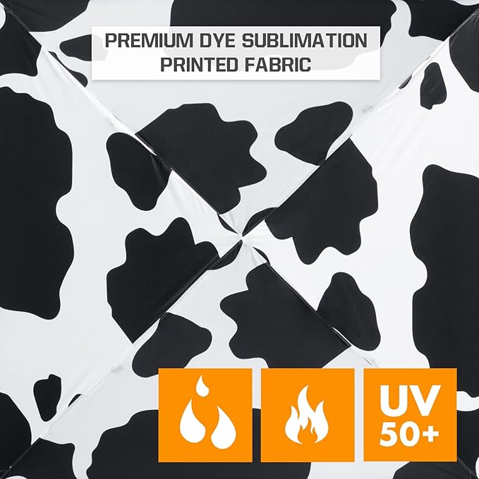 EAGLE PEAK 10x10 Slant Leg Pop-up Canopy Tent Easy One Person Setup Instant Outdoor Beach Canopy Folding Portable Sports Shelter 10x10 Base 8x8 Top (Cow Print)