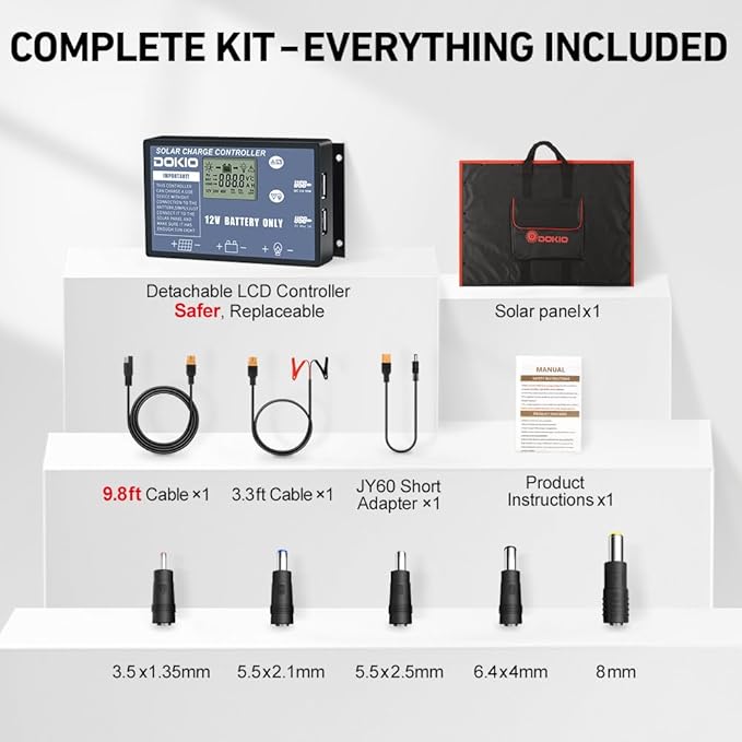 DOKIO 200W Portable Foldable Solar Panel Kit, Compact 20x26.4in Design 9.7lb with Separate Controller and Dual USB, Monocrystalline Charger for 12V Batteries & Power Stations, RV Camping Emergency Use