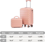 Kids Luggage Sets for Girls, 2 Piece Luggage Set, 20 Inch Rotating Wheel Suitcase with 14 Inch Cosmetic Case, Lightweight Hardshell Suitcase with 360° Spinner Wheels for Travel (Pink)