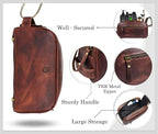 Leather Toiletry Bag for Men | Grooming Travel Kit | With Waterproof Lining | By Aaron Leather (Dark Brown)
