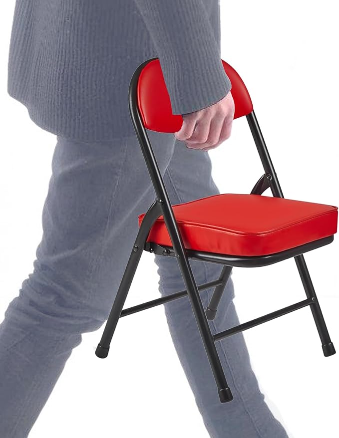 Mini Padded Folding Chairs, Garage Stool, Portable Camping Chair with Cushion, Lightweight Lawn Chair, for Outdoor Sports Events, Patio, Fishing, Hiking, Hunting, Picnic, Beach, Red