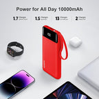 Power Bank 10000mAh Portable Charger with 4 Built-in Cables, Type-C in & Out Phone Charger, External Battery Charger Pack & Travel Essential for iPhone 16/15/14, Samsung, iPad, Android