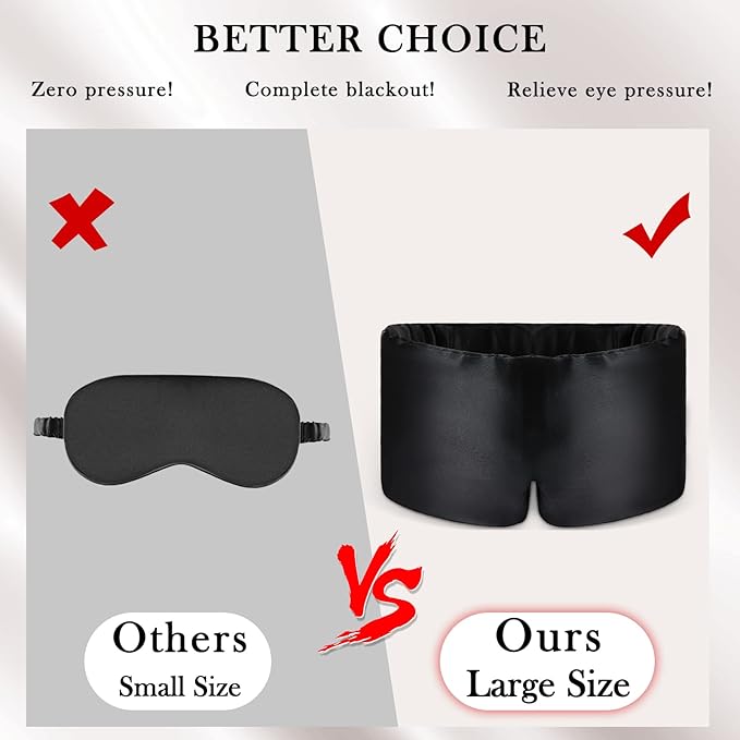 Mulberry Silk Sleep Mask – 100% Silk Sleep Masks for Women, Anti-Wrinkle, Light Blocking Eye Cover, Adjustable for Travel & Beauty(Black)