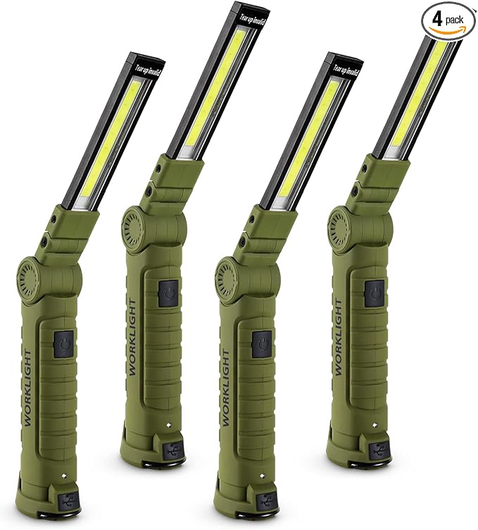 4 Pack Rechargeable LED Work Lights with Magnetic Base and 360° Rotation, 5 Modes for BBQ, Camping, Reading, and Car Repair