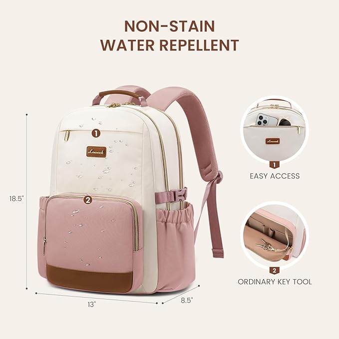 LOVEVOOK Laptop Backpack for Women with Pouch Pocket for Large Capacity Cup,17 Inch Teacher Nurse College Work Backpack Purse,Waterproof Laptop Bag Computer Carry on Back Pack for Travel, Light Pink