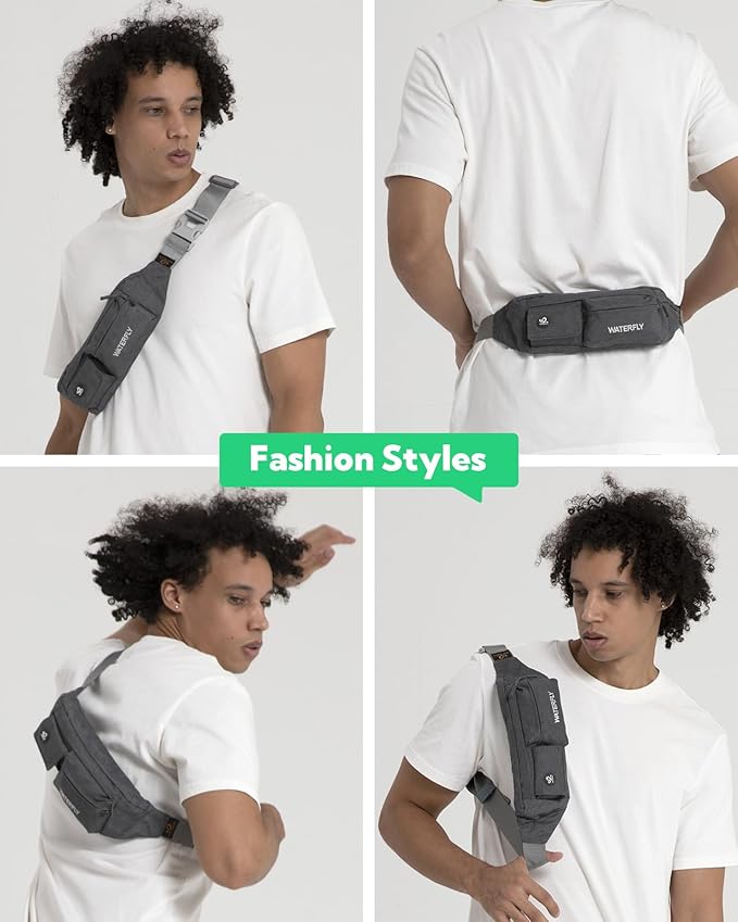 Waterfly Slim Soft Polyester Water Resistant Waist Bag Pack for Man Women Outdoors Running Climbing Carrying iPhone 5 6 Plus Samsung S5 S6 (Gray)