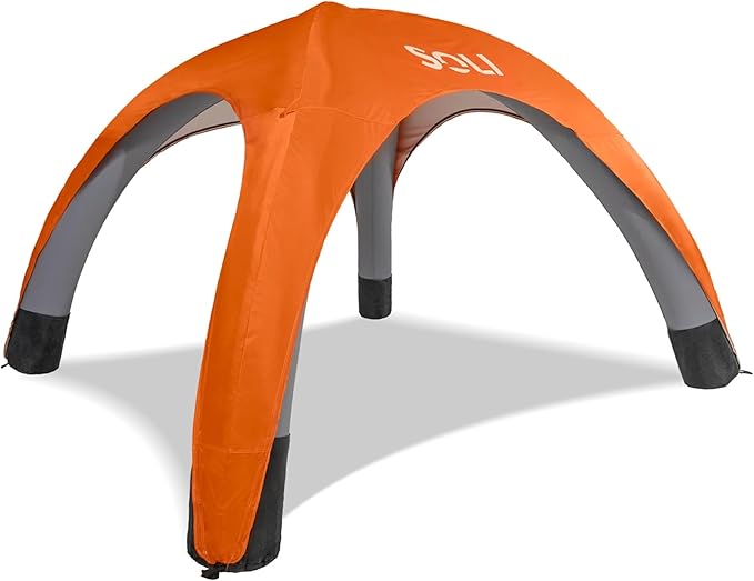 SOLI: Air Canopy 12' - Heat Wave Orange - Outdoor & Beach Self-Inflating Sun Tent, Shade Wall, UPF 50+, Pump-Stakes, Lightweight & Portable, Backpack