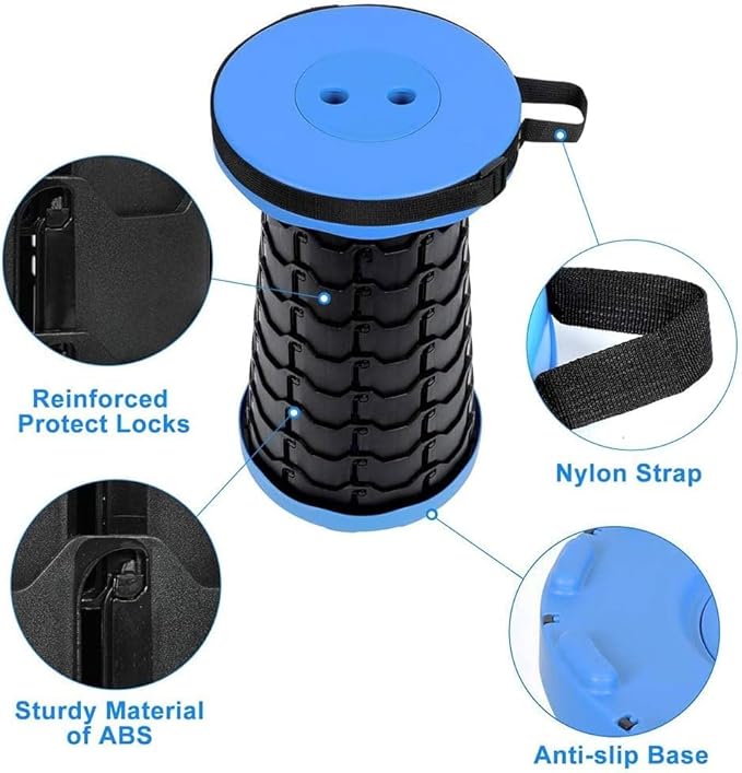 WESAPPINC Upgraded Collapsible Stool, Lightweight & Sturdy,Max 400lbs Portable Retractable Telescoping Stool Foldable Camping Stool for Adults Outdoor Hiking Garden BBQ Fishing (Black)