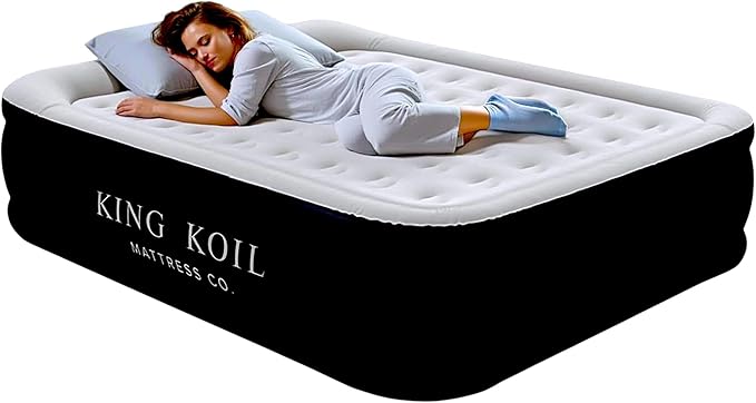 King Koil Pillow Top Plush Full Size Air Mattress with Built-in Pump for Home, Camping & Guests, 16" Inflatable Airbed Luxury Double High Adjustable Blow Up Bed, Waterproof, 1-Year Warranty