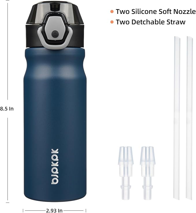 BJPKPK Insulated Water Bottle 18oz Stainless Steel Water Bottles With Straw And Carry Handle Double Wall Metal Thermo,Navy Blue
