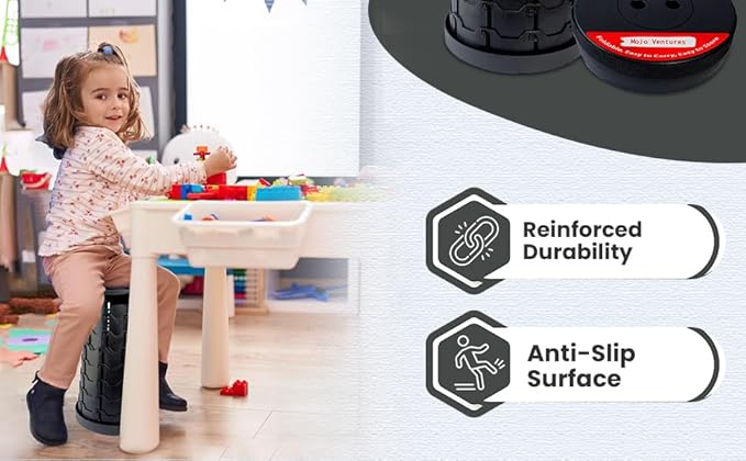 NEW IMPROVED PLASTIC MATERIAL QUALITY BLUE Collapsible Stool - Durable, Foldable, Adjustable Collapsible Seat for Outdoors, Camping, Home - Strong, Safe, Compact Portable - Versatile Telescopic Stool