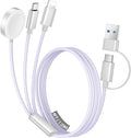 Temdan for Travel Vacation Essentials,3 in 2 USB C Cable for Apple Watch Charger/iPhone 17 Charger/Lightning,Multi Charging Cable Cord,Camping Essentials,Designed for iWatch &iPhone 16-12-4FT Purple