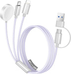 Temdan for Travel Vacation Essentials,3 in 2 USB C Cable for Apple Watch Charger/iPhone 17 Charger/Lightning,Multi Charging Cable Cord,Camping Essentials,Designed for iWatch &iPhone 16-12-4FT Purple