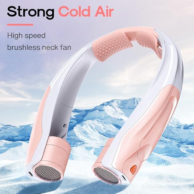 Portable Neck Fan for Girl: No Hair Twisting, Lightweight Personal Fan with 6000mAh Battery Air Volume, 6 Speeds - Rechargeable Wearable Air Conditioner for Girlfriend, Sister (Pink)
