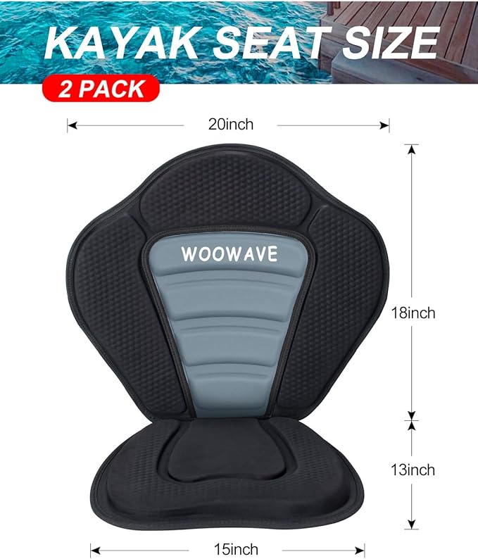 WOOWAVE Kayak Seat Padded Deluxe Paddleboard Seat Adjustable Boat Seat Cushioned Fishing Seat High Back Comfortable Backrest Support for Universal Sit