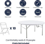 BTEXPERT Set of 2, White 5 Ft 60inch Round Plastic Folding Table Commercial Portable for Banquet Dining Wedding Party Events Home Kitchen Patio Backyard Indoor Outdoor