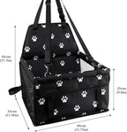 Petbobi Pet Reinforce Car Booster Seat for Dog Cat Portable and Breathable Bag with Seat Belt Dog Carrier Safety Stable for Travel Look Out,with Clip on Leash with PVC Tube, Black Paw Print