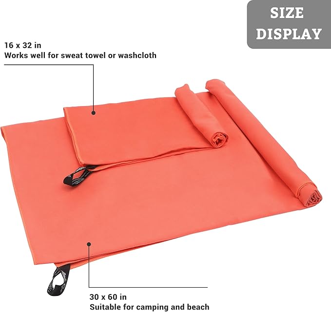 Rainleaf 2 Pack Microfiber Quick Dry Travel Towel, Super Absorbent Ultra Compact Lightweight Camping Towel for Gym, Hiking, Pool, Yoga - Brick Red