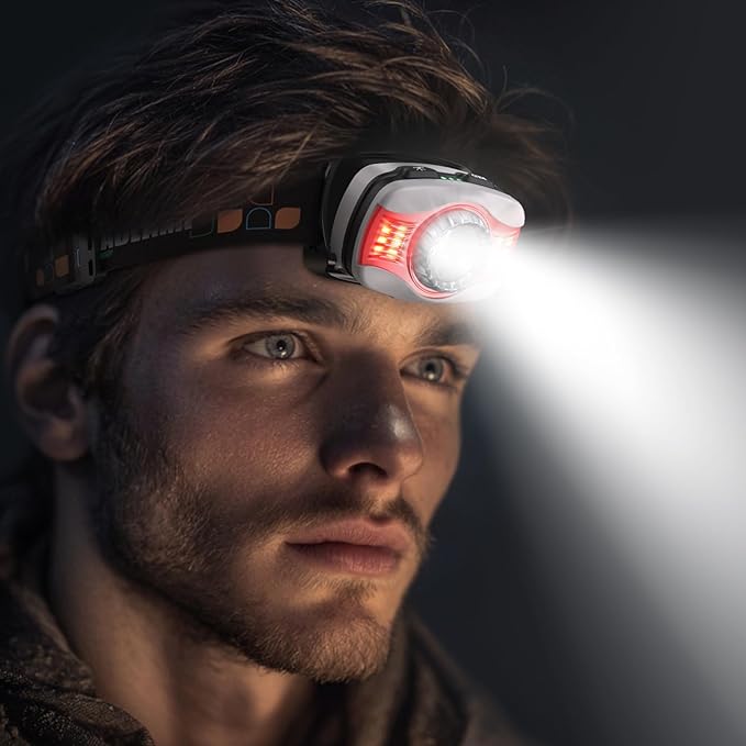 Rechargeable Headlamp, Ultra Bright LED Head Lamp 4+2 Modes, 45° Adjustable Headlight with Red Light, IPX4 Waterproof Lightweight Head Light Flashlight for Camping, Running, Hiking, Fishing