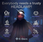 K-Bern Hard Hat Headlamp. Rechargeable. 1200 Lumen, Ultra Bright Head Lights for Forehead. Waterproof, Lightweight Aluminum, 3350mAh Battery, Perfect for Dog Walking, Camping, Hiking & Projects