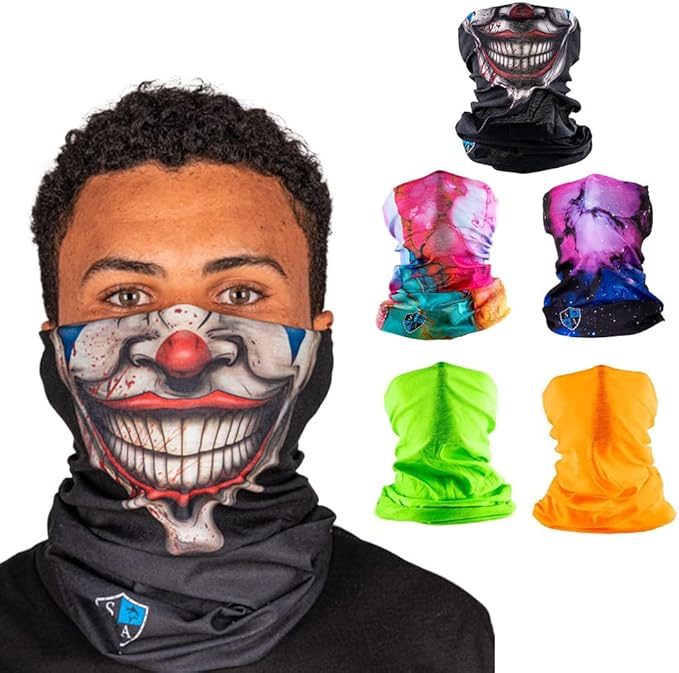 S A Company 5-Pack UV Face Shield | UV 30+ Multipurpose Neck Gaiter Balaclava for Adults