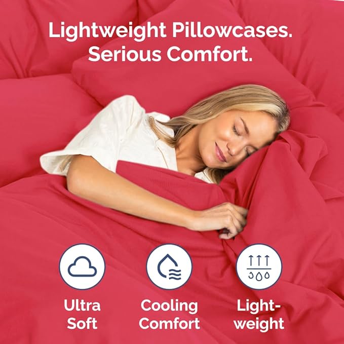 Pillowcases - Ultra Soft Hotel Quality Pillowcase Covers - Comfy, Cozy & Wrinkle Free - Shrinkage and Fade Resistant - Machine Washable Pillow Protectors - (Queen, Red, 4 Piece Set)