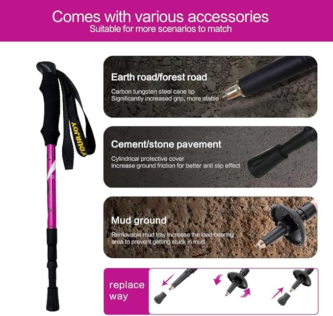 Hiking Trekking Poles, 2 Pack Anti Shock, Adjustable, Collapsible Hiking Poles for Trekking or Walking, Lightweight Aluminum Sticks for Children