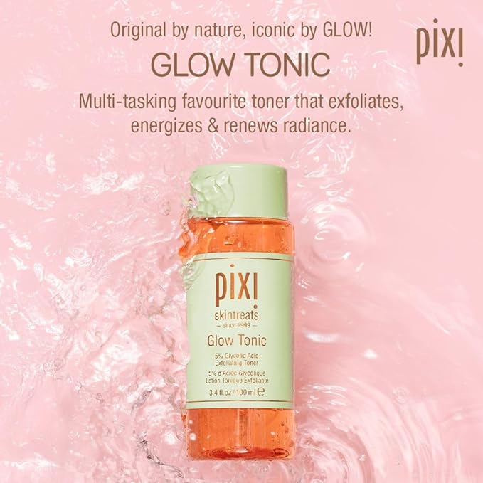 Pixi Glow Tonic Balancing Face Toner Glycolic Acid for Radiant Skin Daily Brightening Toner (3.4 fl oz / 100 ml)