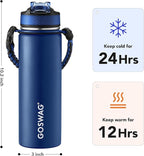 GOSWAG Insulated Sports Water Bottle, 24oz 2 Lids(with Straw/No Straw), Stainless Steel Water Bottles with Paracord Handle, Insulated Bottle with Double-Wall Vacuum Insulation