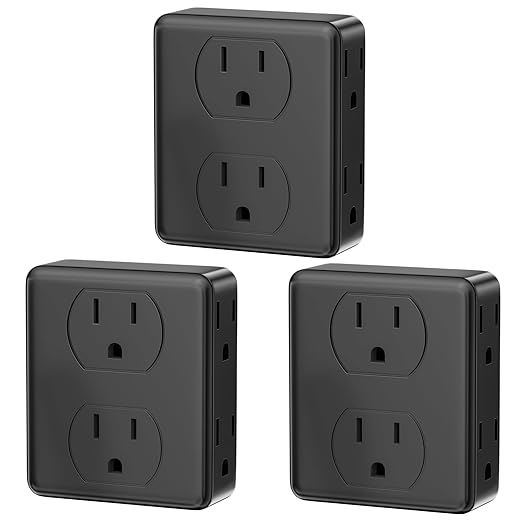 Outlet Extender, HICITY Multi Plug Outlet with 6 Electrical Outlets Adapter, 3-Prong Wall Outlet Tap for Cruise Ship Home Office Dorm, Black (3 Pack)