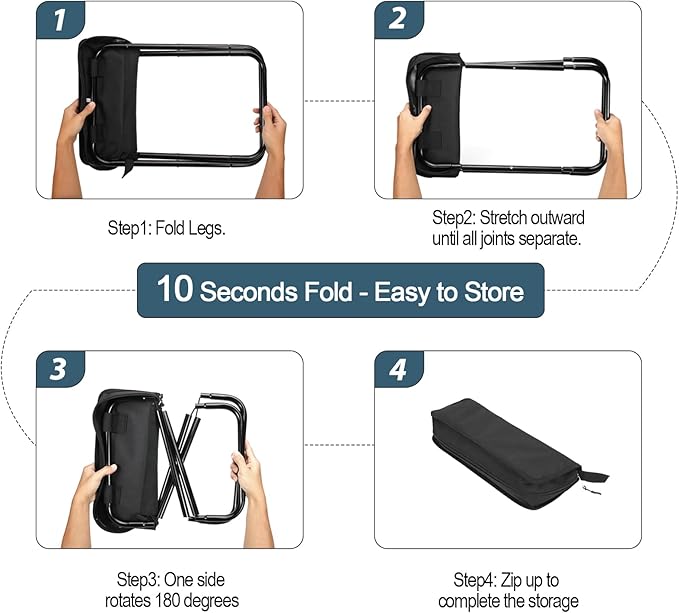 Camping Stool, Portable Folding Stool, Aluminum Ultralight Backpacking Stool Suitable for Outdoor Gardening and Beach Hiking Fishing (Black, 13.5 High)