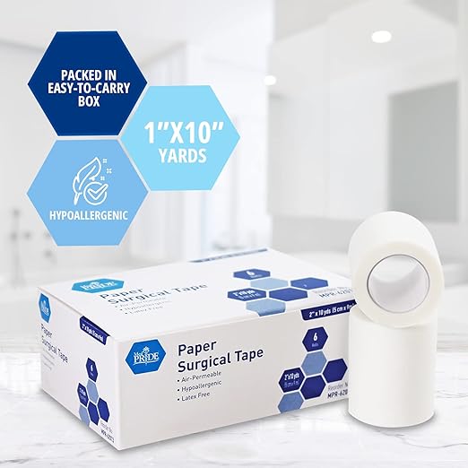 MED PRIDE Hypoallergenic Latex Free Paper Medical Tape 2in X 10yds Breathable for Sensitive Skin Wound Dressing Tape (6 Count (Pack of 1) White)