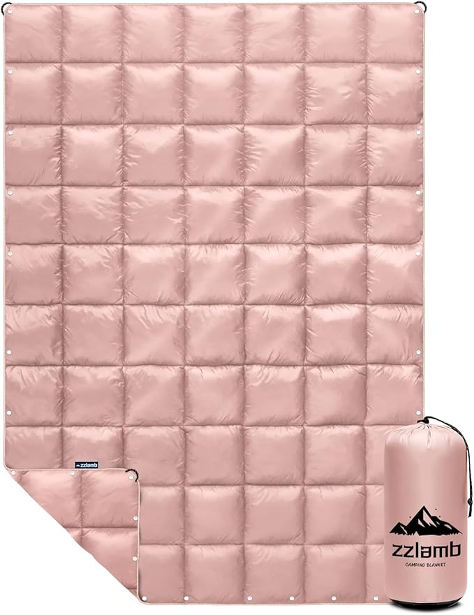 zzlamb Camping Blanket, Outdoor Lightweight Travel Blanket Puffy Portable Down Alternative, Windproof Warm Cloak with Snaps, Cozy Quilt Backpacking Picnic RV Plane Car Hammock Beach Climbing