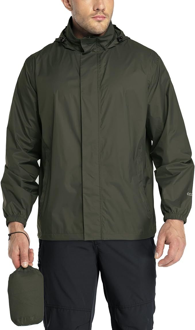 33,000ft Packable Rain Jacket Men's Lightweight Waterproof Rain Shell Jacket Raincoat with Hood for Golf Cycling Windbreaker