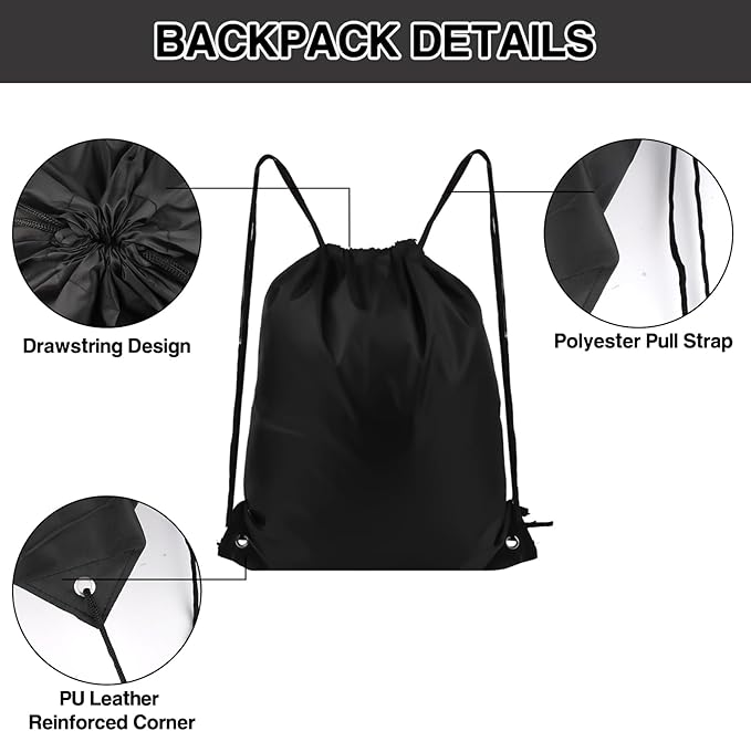 COIDEA Drawstring Backpack 40Pcs Drawstring Bags, Draw String Back Bag Drawstring Bags Bulk for Sports, Gym, Travel, Swimming, Beach (Black)