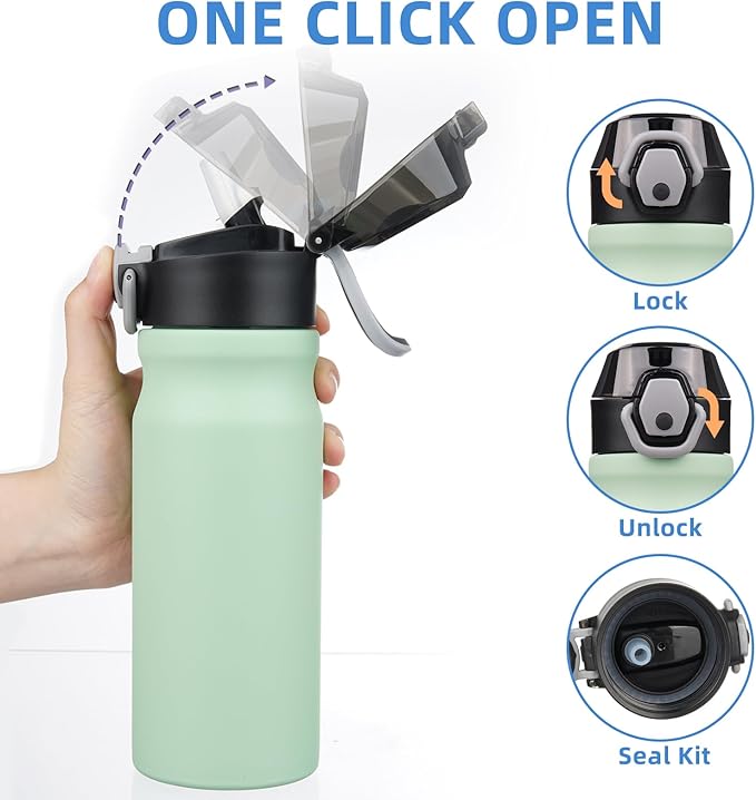 BJPKPK Stainless Steel Insulated Water Bottle With Straw Lid 18oz Reusable Metal Thermo Bottles Keep Cold And Hot,Sage