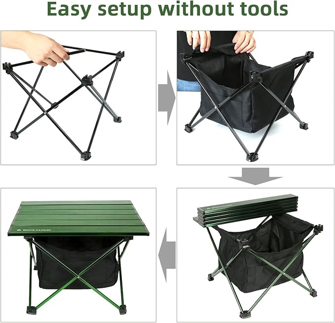 ROCK CLOUD Portable Camping Table Ultralight Aluminum Camp Table with Storage Bag Folding Beach Table for Camping Hiking Backpacking Outdoor Picnic, Green