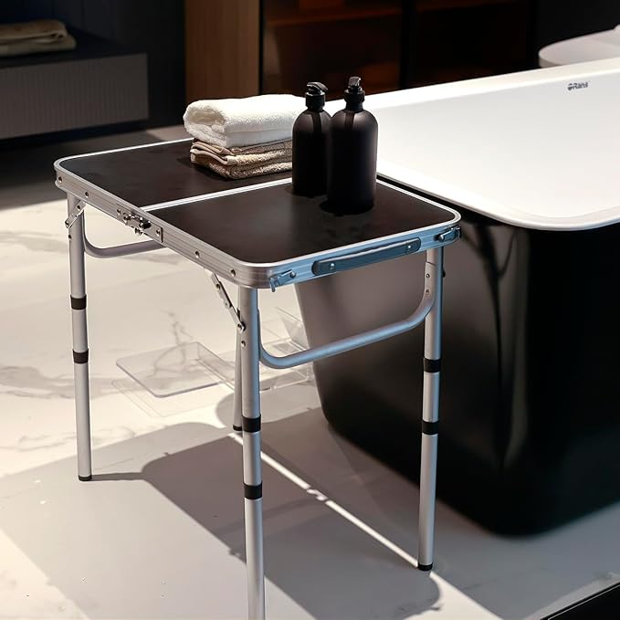 Portable Camping Table, Adjustable Height Aluminum Folding Table, Lightweight & Compact, Outdoor Picnic Table for Camping, Hiking, Beach, BBQ, Travel