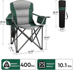 Northroad 2 Pack Oversized Camping Chair, Padded Portable Chairs Heavy Duty Camping Folding Chairs w/Cooler Bag & Cup Holder, Support 400 LBS for Outdoor, Fishing & Garden (Black & Green)