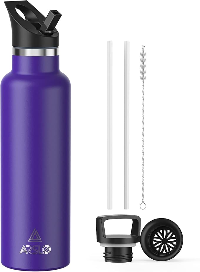 Stainless Steel Double Wall Water Bottles, Vacuum Insulated Bottle With Straw Lid, Insulated Water Bottle Keeps Water Cold for 24 Hours, Hot for 12 Hours, Hiking, Sports
