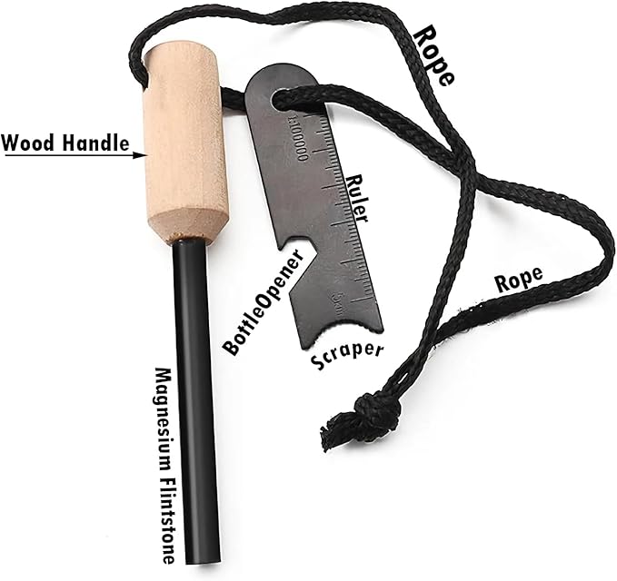 Miyake 4 Pack 5/16 Ferro Rod Fire Starter with Multi Tool Striker Flint and Steel Survival for Camping, Hiking, Emergency and Addition to Your Emergency Survival Kit