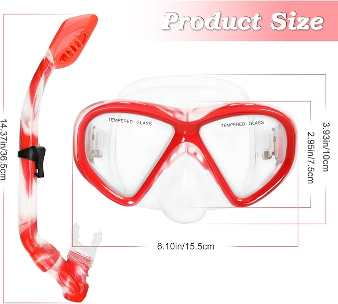 Kids Snorkel Set Dry Top Snorkeling Gear for Kids Youth Boys Girls Junior Age 5-15,Tempered Glass Swimming Diving Mask and Snorkel Set 180 Degree Panoramic View