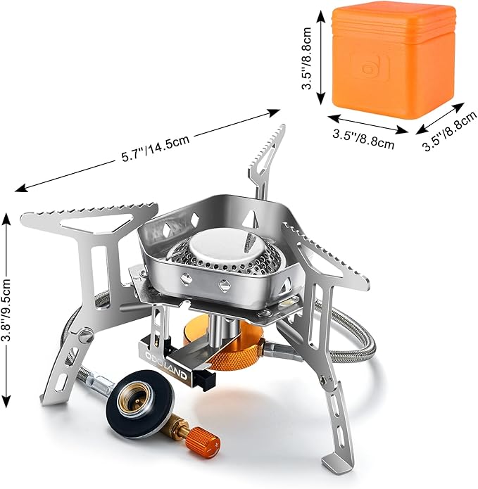 Odoland 3500W/6800W Windproof Camp Stove Camping Gas Stove with Fuel Canister Adapter, Piezo Ignition, Carry Case, Portable Collapsible Stove Burner for Outdoor Backpacking Hiking and Picnic