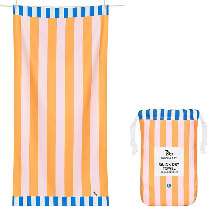 Dock & Bay Beach Towel - Quick Dry, Sand Free - Compact, Lightweight - 100% Recycled - Includes Bag - Mellow Yellow - Extra Large (200x90cm, 78x35)