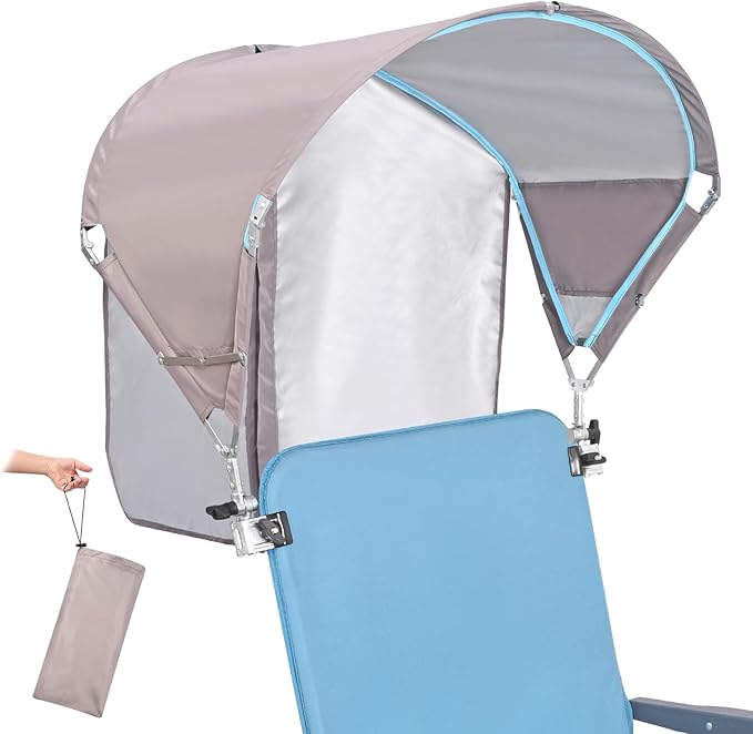 Universal Chair Umbrella Canopy, UPF 50+ Sun Shade with Adjustable Clamp, Fits Most Brands’ Beach, Camping, Lawn, Tanning, Zero Gravity, Lounge & Fishing Chairs, Patent Design