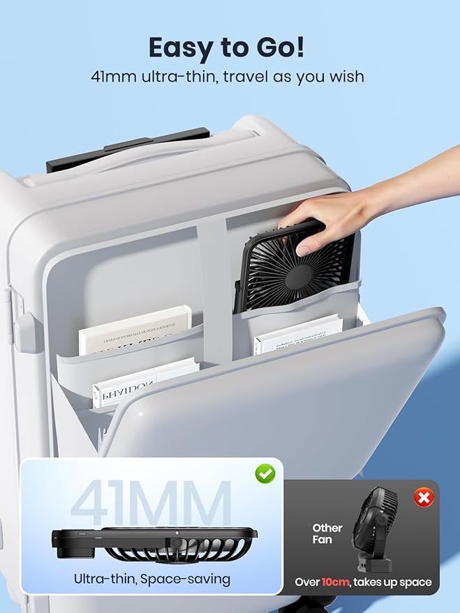 Warmco 10000mAh Portable Travel Fan 7-inch, [10-24H Runtime] Ultra-thin Digital Display Small Desk Battery Operated Fan for Camping, Office, Bedroom, Cruise Essentials 2025