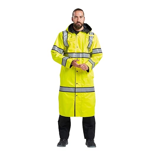 Portwest UH447 Waterproof Reversible Raincoat Hi Vis Reflective Long Safety Rain Jacket Yellow/Black, Medium