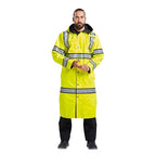 UH447 Waterproof Reversible Raincoat Hi Vis Reflective Long Safety Rain Jacket Yellow/Black, Large