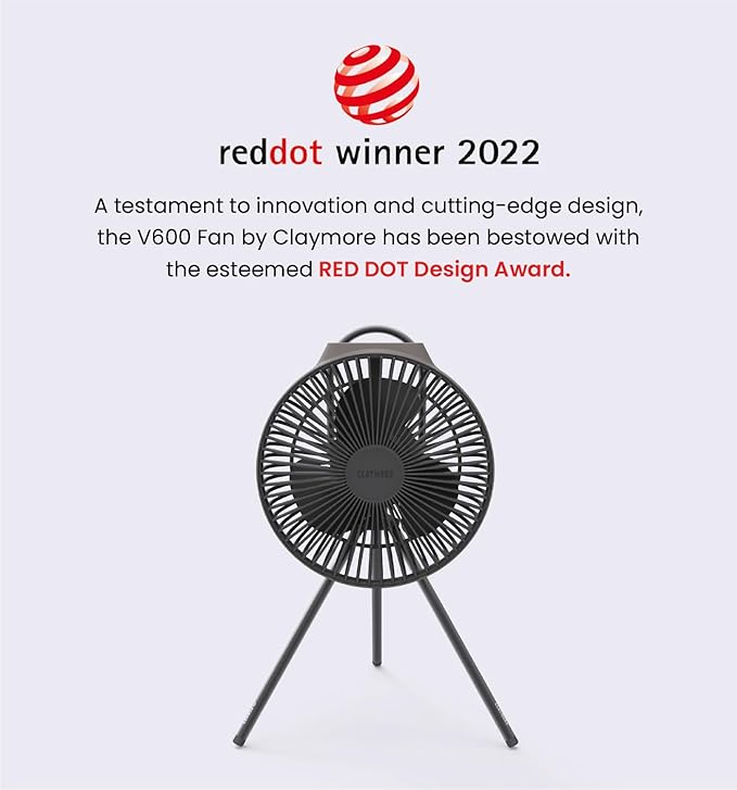 Claymore V600+ Warm Gray Rechargeable Portable Fan – 7,800mAh Battery, 4-Speed BLDC Ultra-Quiet Air Circulator USB-C Charging 32 Hrs Runtime Tripod Mountable Adjustable for Camping, Indoor, Outdoor