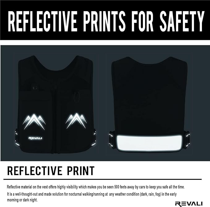 REVALI Zip Reflective Running Vests with Hydration Bottle, Adjustable Waistband & Breathable Material, Chest Pack Gear Phone Holder for Men & Women